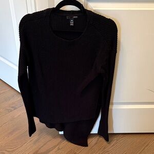 Aqua Black Ribbed Crewneck Long-Sleeve Sweater